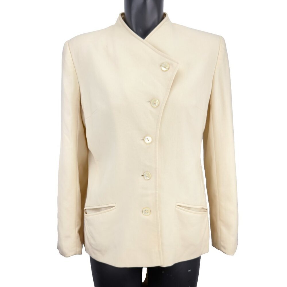 JOCARDI VTG Wool Butter Yellow Academia Pure Assymetrical collar Blazer Jacket S